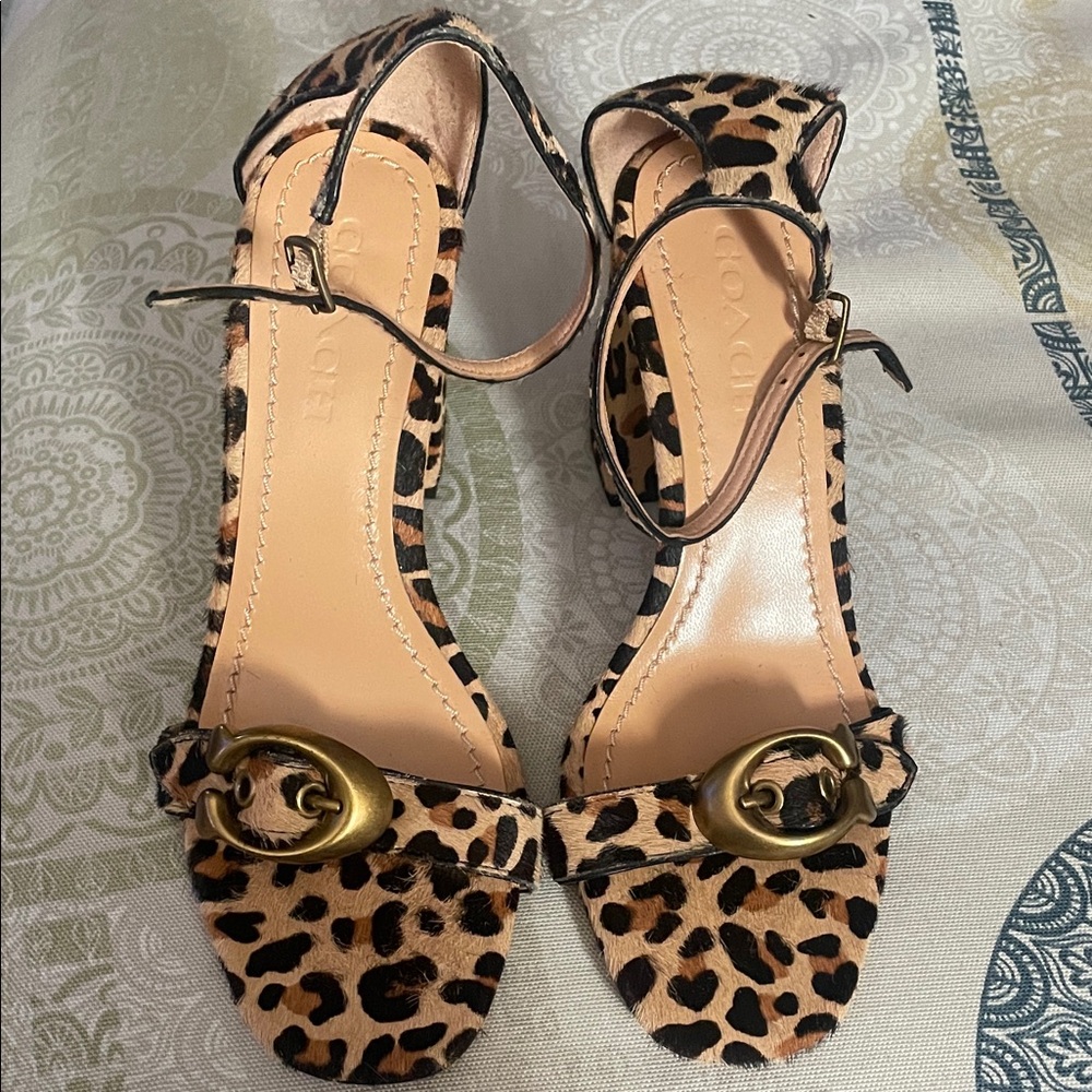 Coach Leopard Print Heels with Gold Buckle